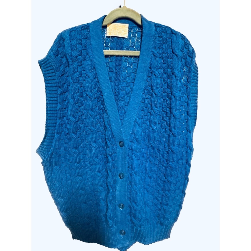 Vintage Pendleton Dark Blue Cable Knit Vest Size Large 100% Wool Classic Cozy